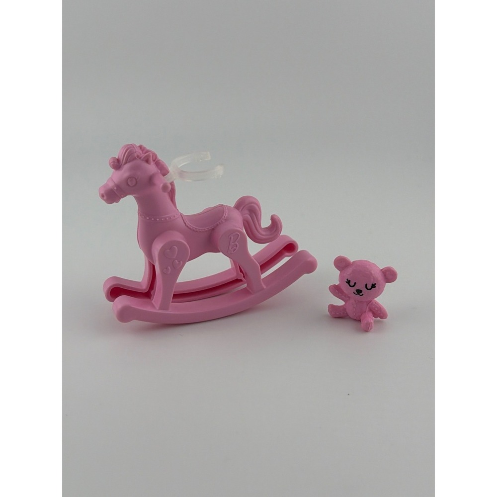 Barbie Rocking Horse and Teddy Bear Pink Miniature Toy Set Y2K Coquette Retro